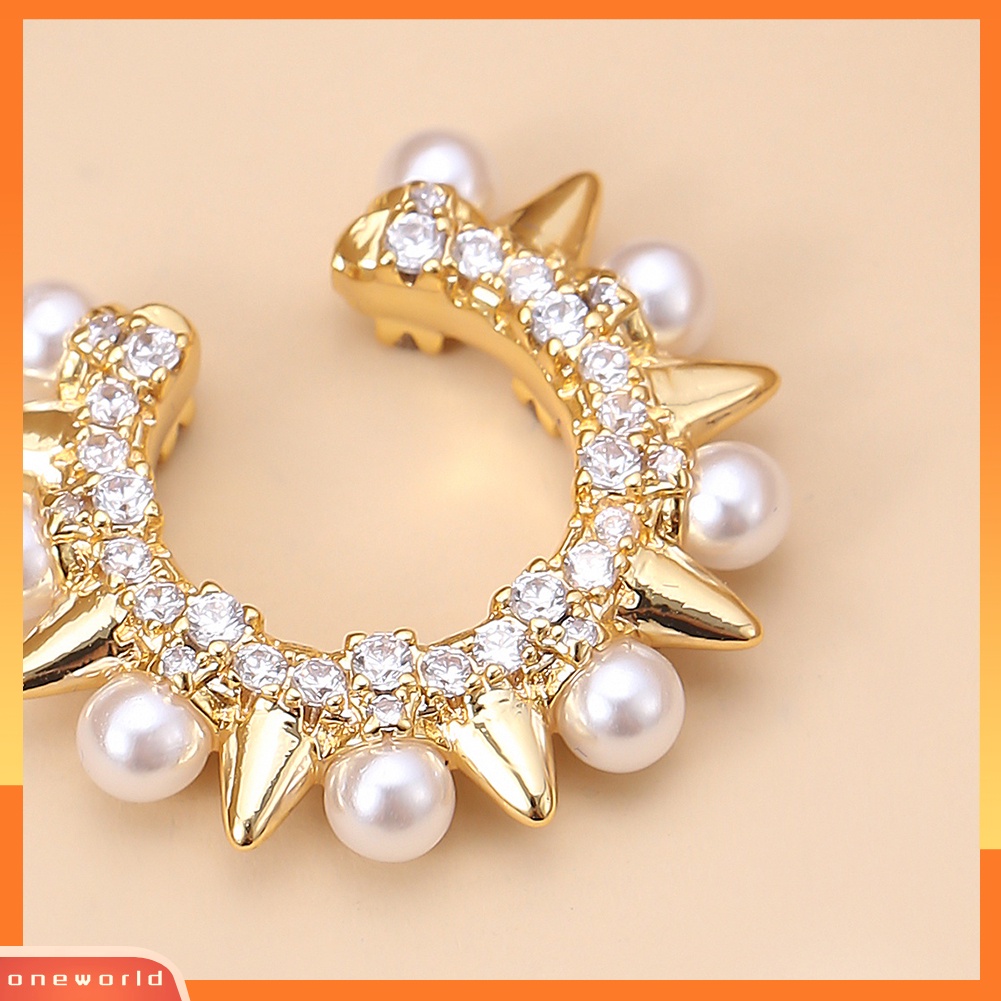 [WOD] Fashion Wanita Desain Sederhana Retro Gaya Etnik Berlian Imitasi Anting Mutiara Imitasi