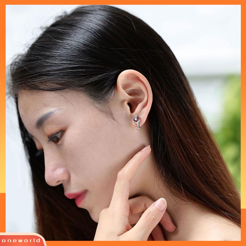 [WOD] Vintage Wanita Cinta Hati Faux Ruby Hias Anggur Kaca Telinga Studs Earrings Jewelry