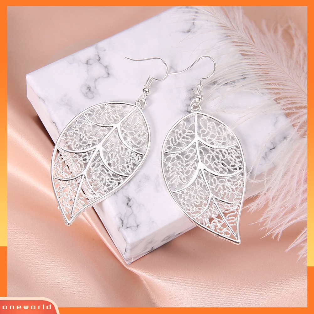 [WOD] Fashion Wanita Berongga Ukir Pohon Daun Liontin Menjuntai Drop Hook Anting Perhiasan