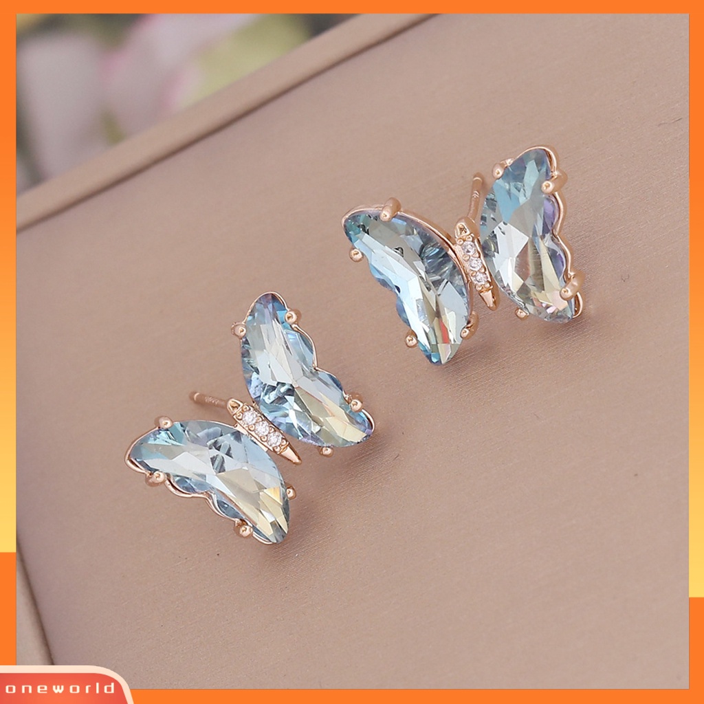 [WOD] 1pasang Anting Tusuk Warna Gradasi Bentuk Kupu-Kupu Perhiasan Giwang Telinga Manis Tahan Lama Untuk Pakaian Sehari-Hari