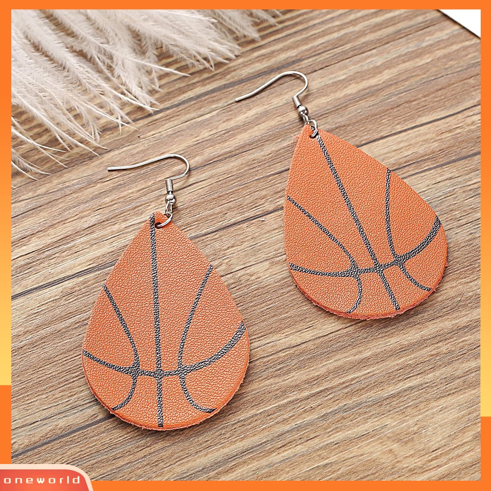 [WOD] Basket Baseball Voli Kulit Imitasi Tetesan Air Liontin Lady Hook Anting