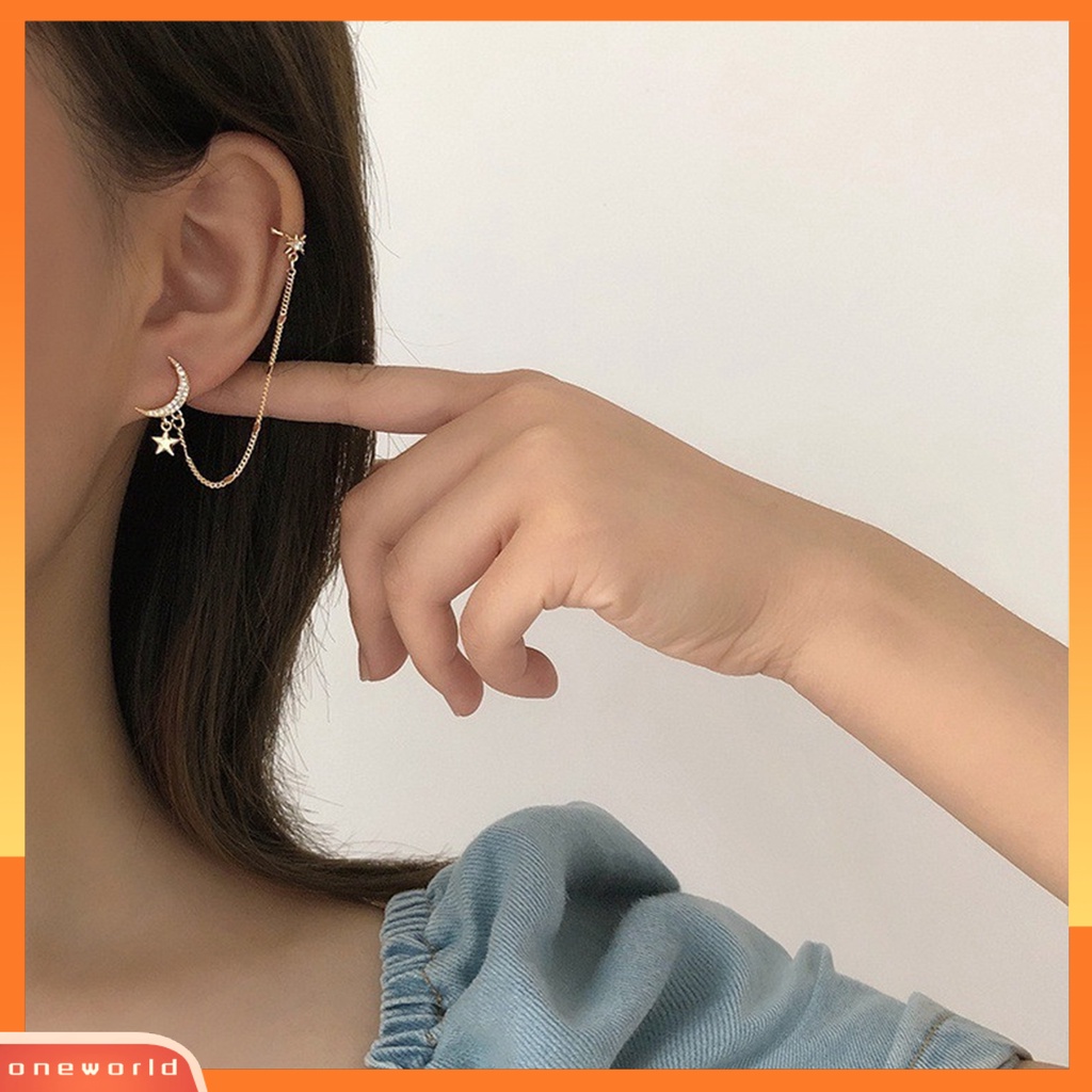 [WOD] 1pc Anting Pejantan Bentuk Bulan Berlian Imitasi Mengkilap Hias Semua Pertandingan Lady Clip Earrings Aksesori Wanita