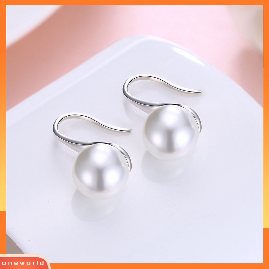 [WOD] 1pasang Anting Simple Wanita Mutiara Imitasi925Silver Bulat Terang Menjuntai Untuk Pernikahan