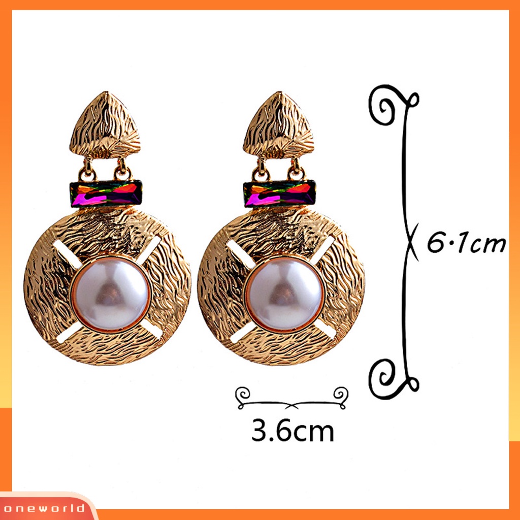 [WOD] 1pasang Anting Wanita Bulat All-match Alloy Mutiara Imitasi Berlebihan Drop Earring Untuk Belanja