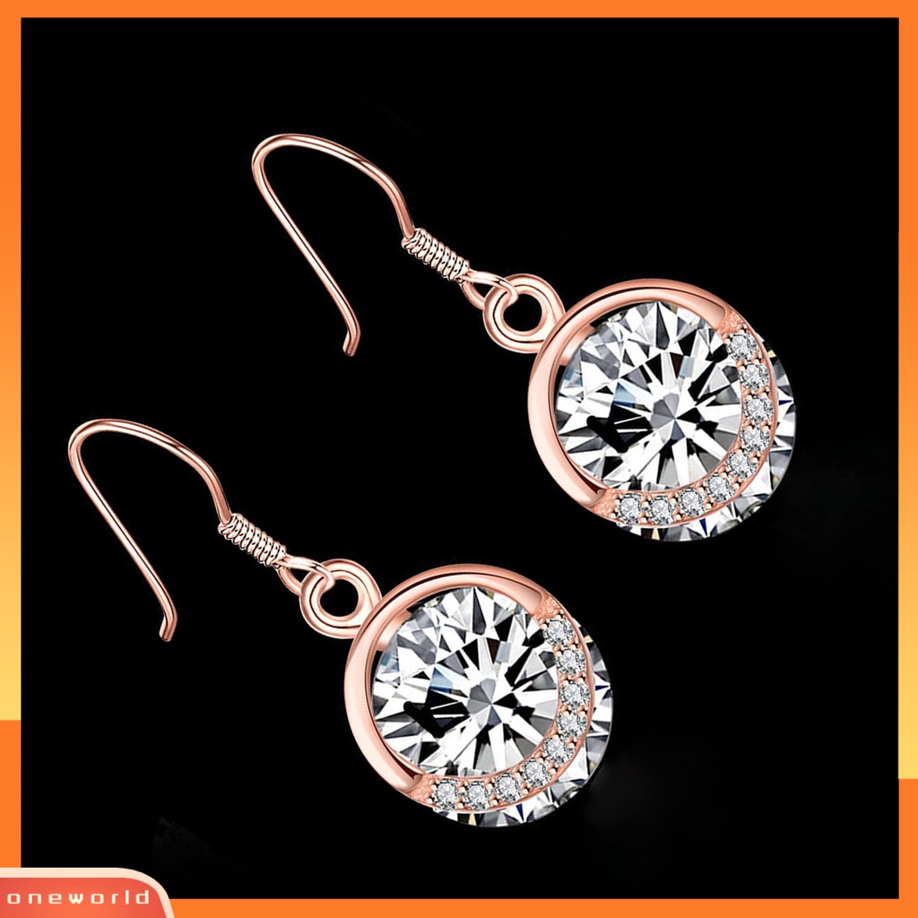 [WOD] 1pasang SILVERHOO Ladies Earrings Berlian Imitasi Semua Pertandingan Warna Rose Gold Wanita Bulat Cubic Zirconia Menjuntai Hook Earrings Untuk Belanja