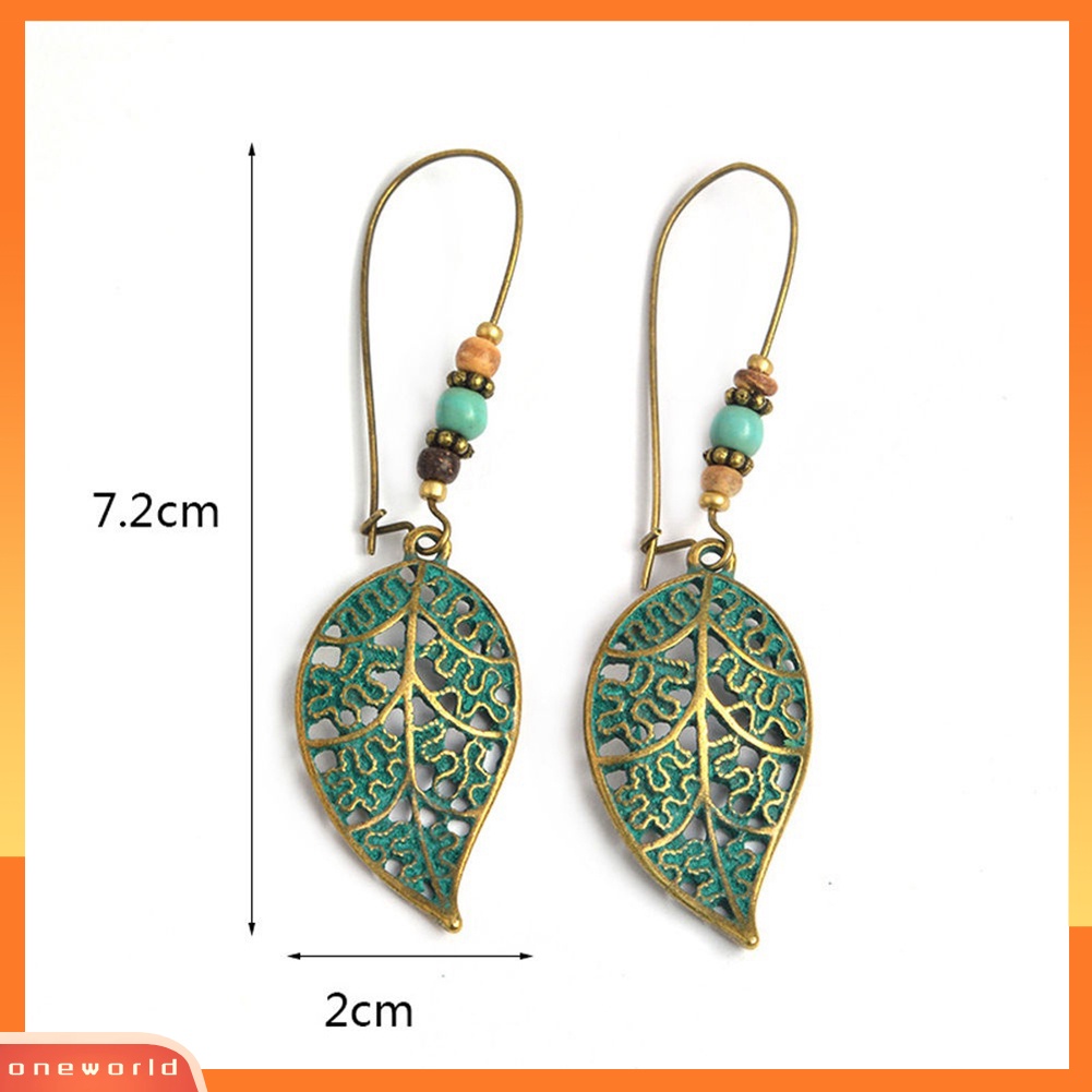 [WOD] Fashion Wanita Berongga Daun Menjuntai Kait Manik-Manik Anting Bohemia Pesona Perhiasan