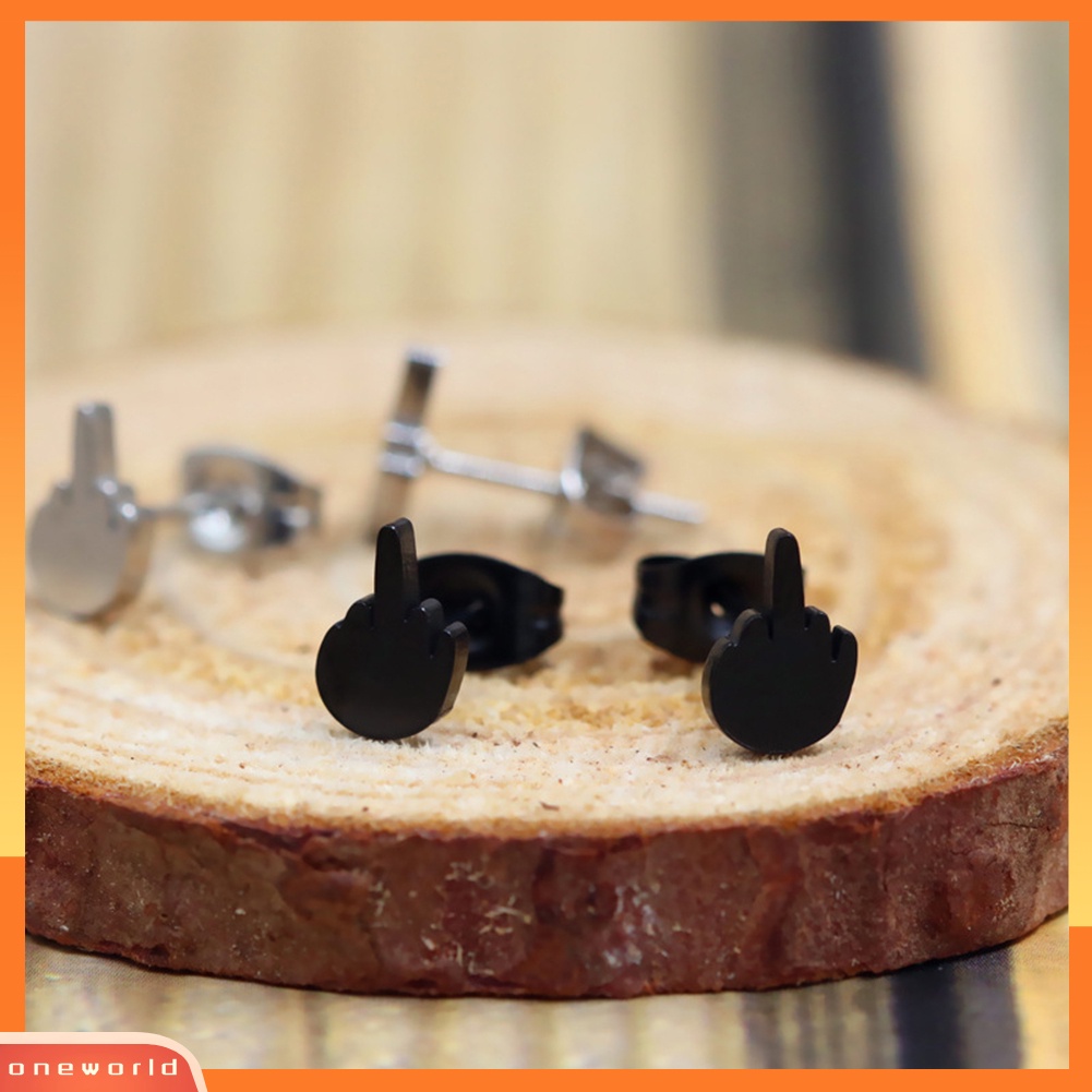 [WOD] Pria Wanita Jari Tengah Berbentuk Stainless Steel Ear Stud Earrings Perhiasan Hadiah