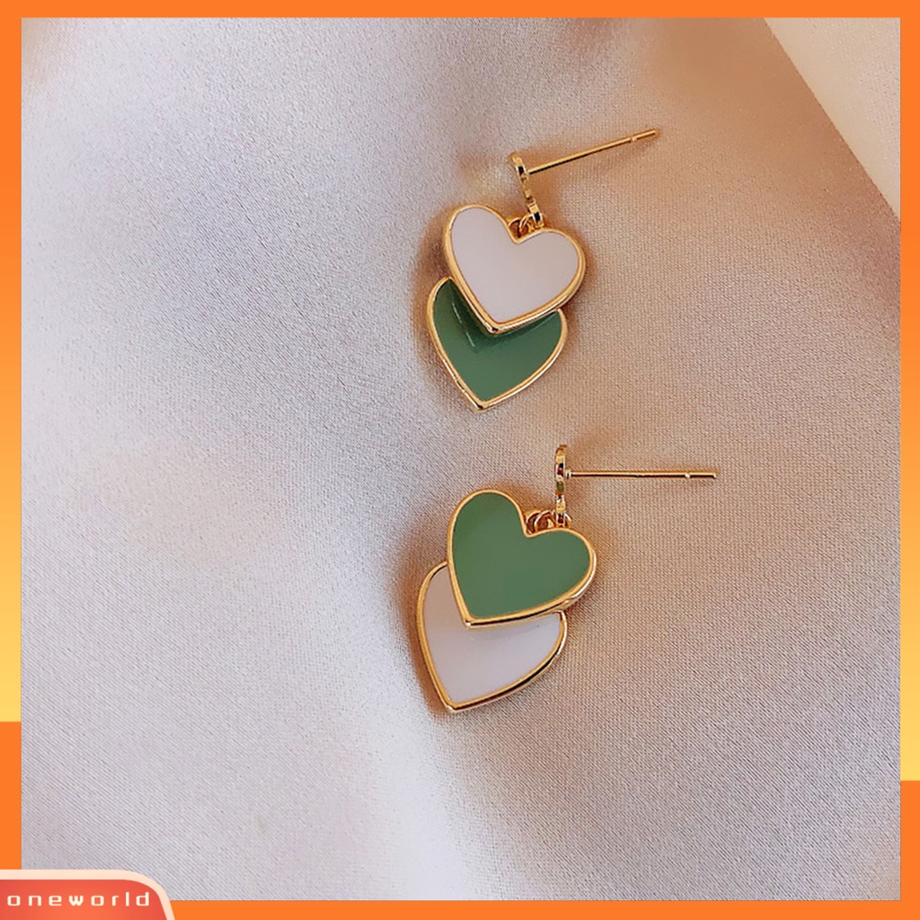 [WOD] 1pasang Anting Pejantan Wanita Menyegarkan Warna Kontras Lucu Bentuk Hati Permukaan Halus Drop Earrings Perhiasan Wanita
