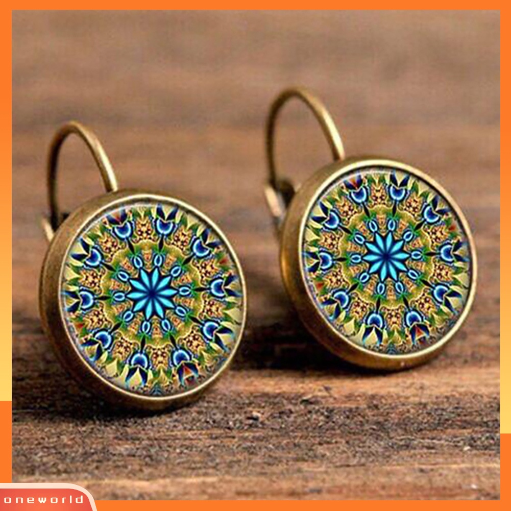 [WOD] Vintage Wanita Pesta Perhiasan Dekorasi Bunga Bentuk Bulat Liontin Leaverback Earrings