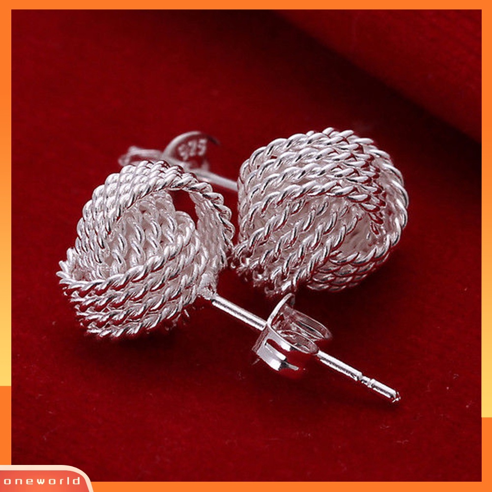 [WOD] Twist Knot Mesh Menenun Ear Studs Earrings Hadiah Perhiasan Berlapis Perak Wanita