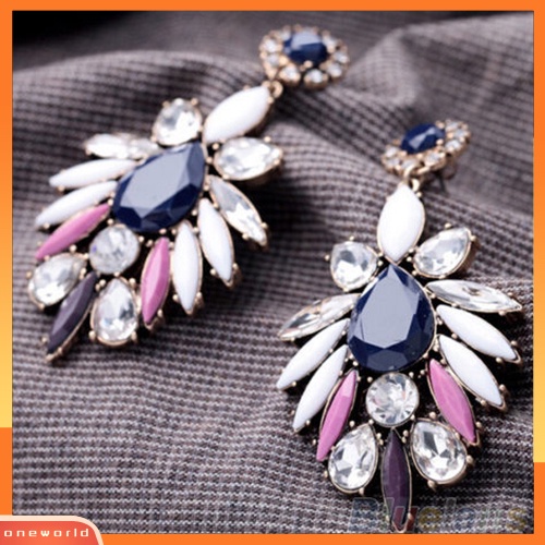 [WOD] Wanita Fashion Berlian Imitasi Mengkilap Pesona Flossy Statement Stud Menjuntai Anting-Anting