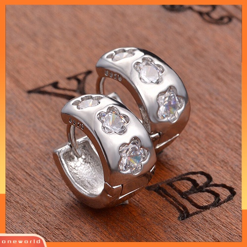 [WOD] Unisex Perak Disepuh Gypsophila Bunga Berlian Imitasi Ear Studs Hoop Huggie Earrings