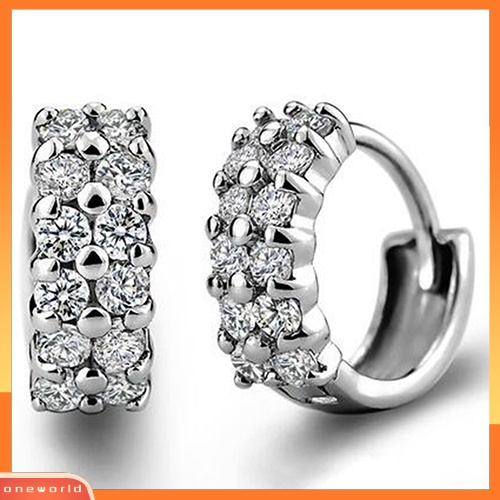 [WOD] Wanita Baris Ganda Bening Cubic Zirconia Hoop Huggie Anting Pesta Pernikahan