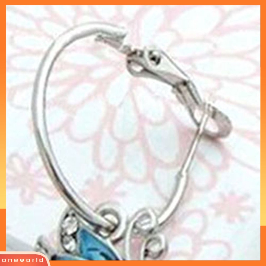 [WOD] Wanita 1pasang Biru Kristal Berlian Imitasi Enamel Kupu-Kupu Menjuntai Anting Hoop Earbob