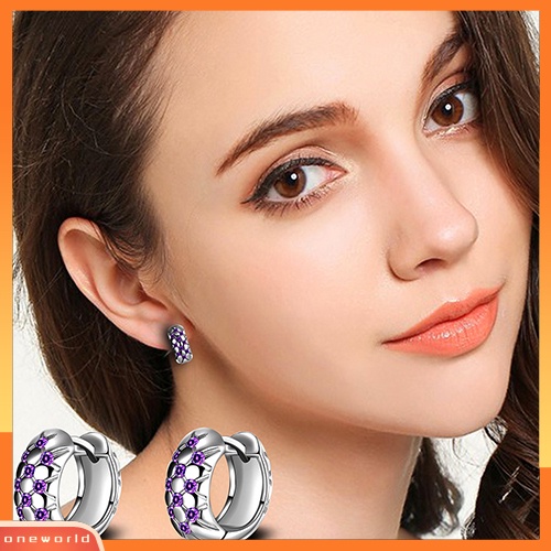 [WOD] Wanita Elegan Ungu Cubic Zirconia Ear Hoop Huggie Earrings Perhiasan Hadiah