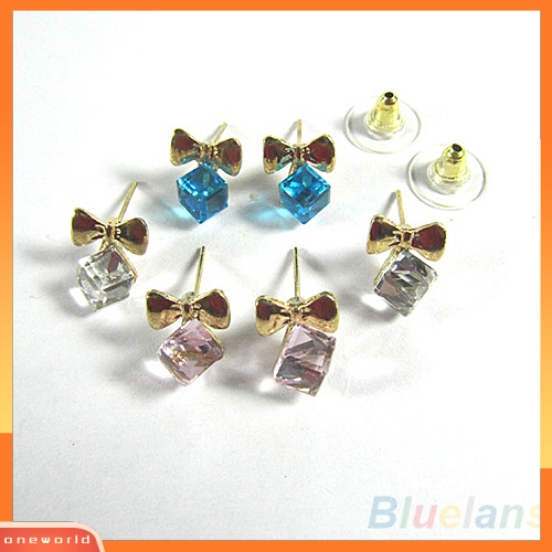 [WOD] Wanita Kilau Chic Ikatan Simpul Shiny Cube Berlian Imitasi Telinga Studs Lucu Menjuntai Anting-Anting