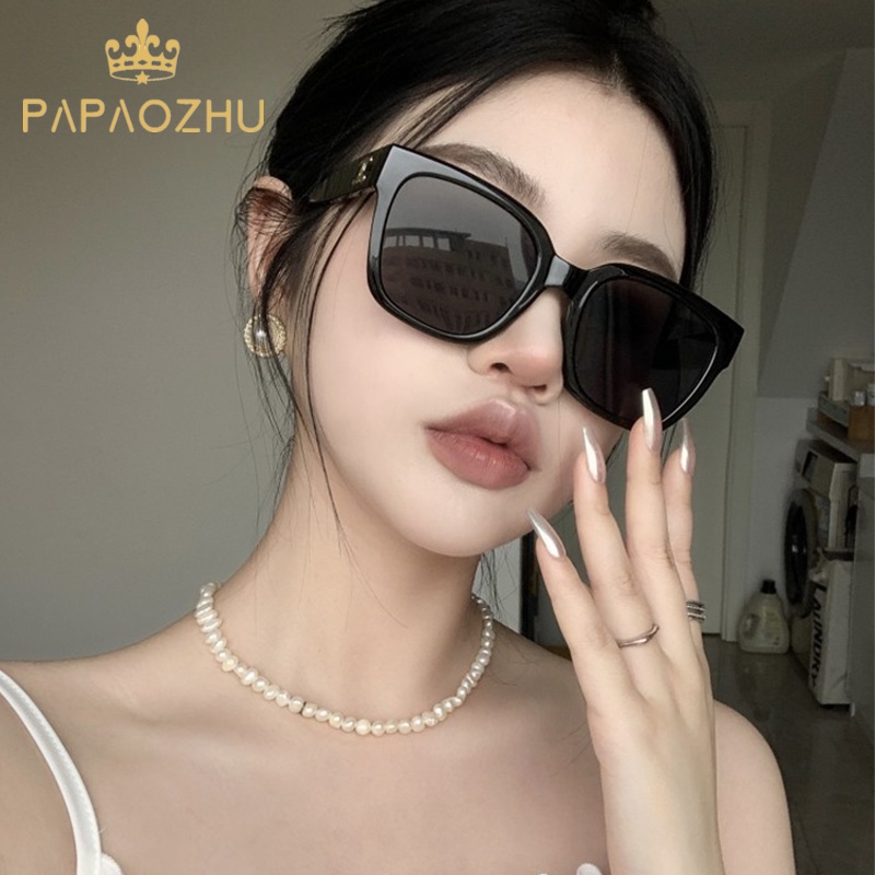 Papaozhu Stylish Big Black Square Frame Sunglasses Untuk Wanita Pria Kepribadian UV400 Protection Shades Cool Anti Radiasi Kacamata Matahari OOTD Eyewear