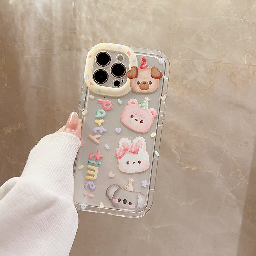 IPHONE Kartun Teman Hewan Lucu Pesta Waktu Shockproof Transparan Lembut Phone Case TPU Covers Untuk Iphone11 12 13 14 PLUS PRO MAX