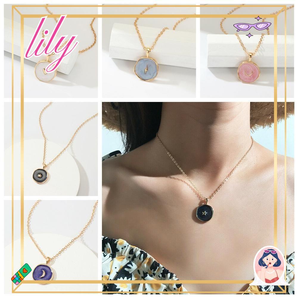 LILY Kalung Hadiah Rantai Klavikula Fashion Alloy Bintang Bulan Hati