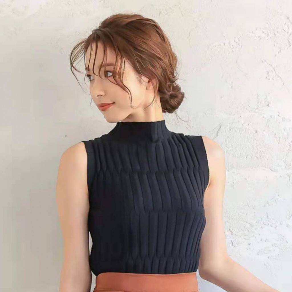 Blackpink Pakaian Wanita Turtleneck Rajut tanpa Lengan Premium Import 1270