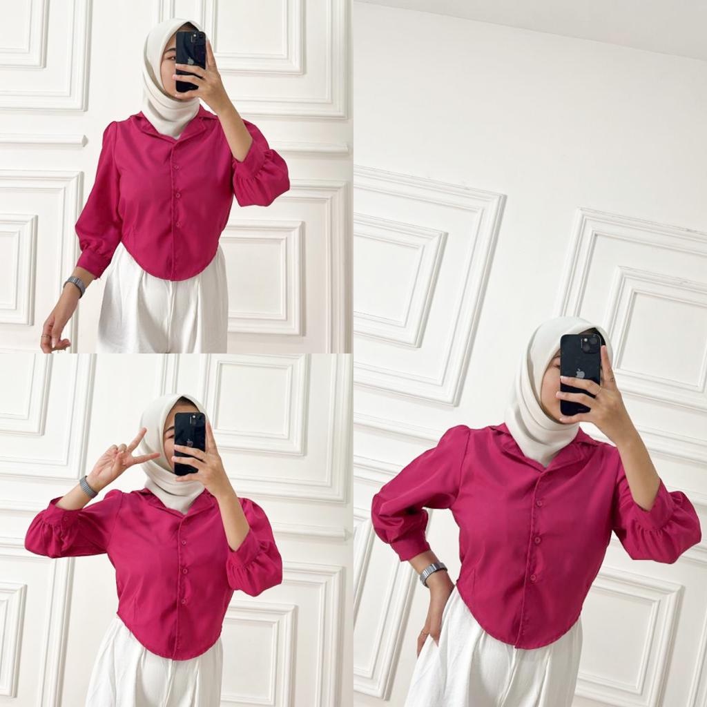 BEFAST - ZFS OOTD WANITA KEMEJA SONYA / ATASAN KEMEJA PUFF CHIA BLOUSE / HEM Crop Model Terbaru / Fashion Kekinian Remaja ABG Trendy / OOTD Wanita Ala Korean Style / Kemeja Crop Polos Lengan Panjang / Terlaris