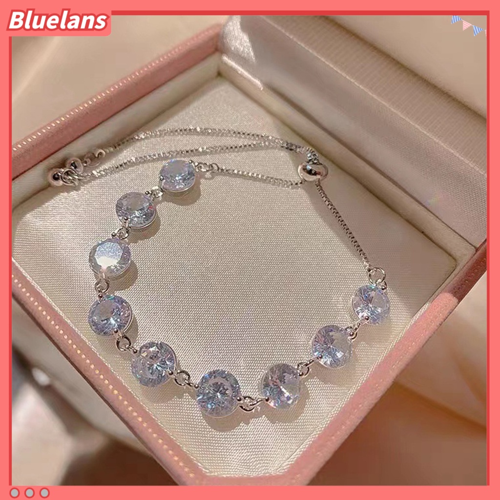 [BLS] Liontin Gelang Berlian Imitasi Hias Manik-Manik Adjustable Warna Perak Fashion Besar Bling Cubic Zirconia Rantai Tangan Aksesori Perhiasan