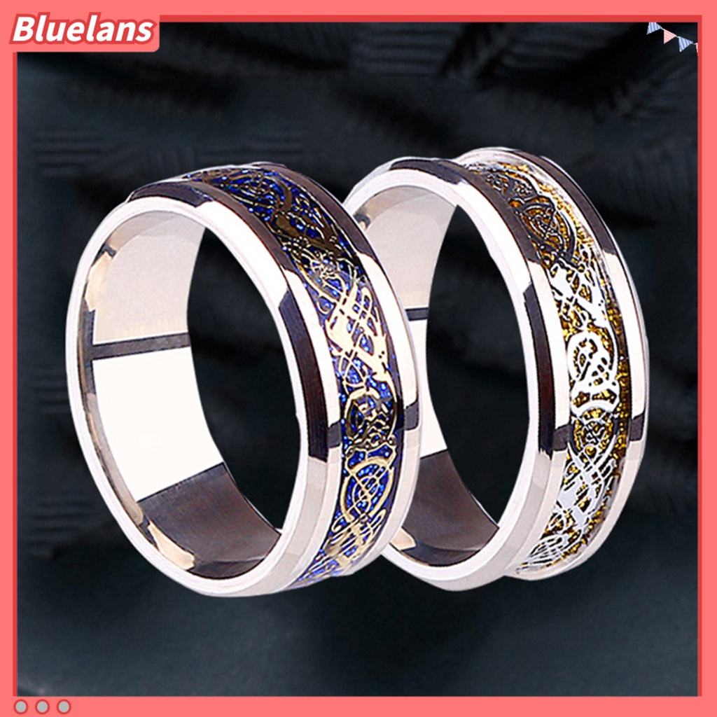 [BLS] Unisex Pola Naga Berlian Imitasi Cincin Baja Titanium Pertunangan Perhiasan Hadiah