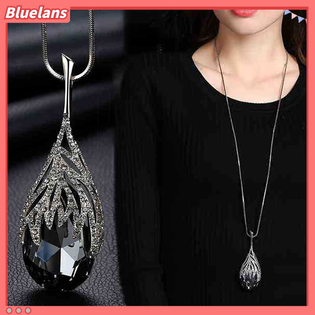 [BLS] Wanita Sweater Rantai Oval-Berbentuk Berlian Imitasi Elegan Gaya Korea Tahan Aus Liontin Sweater Kalung Perhiasan Hadiah