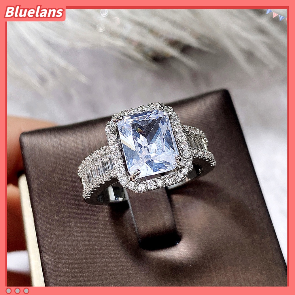 [BLS] Pernikahan Band Bersinar Persegi Berlian Imitasi Hypoallergenic Geometris Gaya Barat Hias Aksesori Bertatahkan Zirkon Lebar Band Cincin Wanita Perhiasan