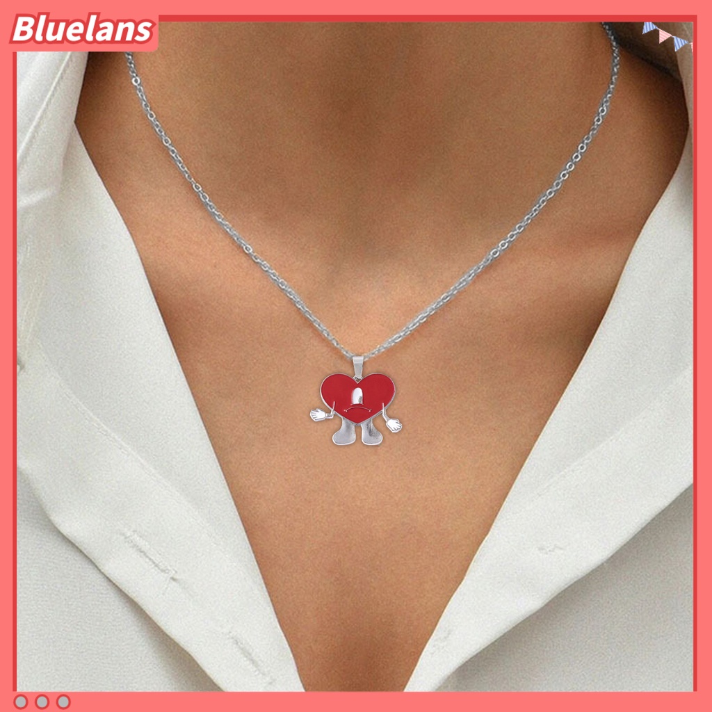 [BLS] Liontin Kalung Pribadi Berbentuk Hati Rantai Salib Geometris Electroplating Leher Ornamen Colorfast Bad Bunny Heart Necklace Perhiasan Aksesori