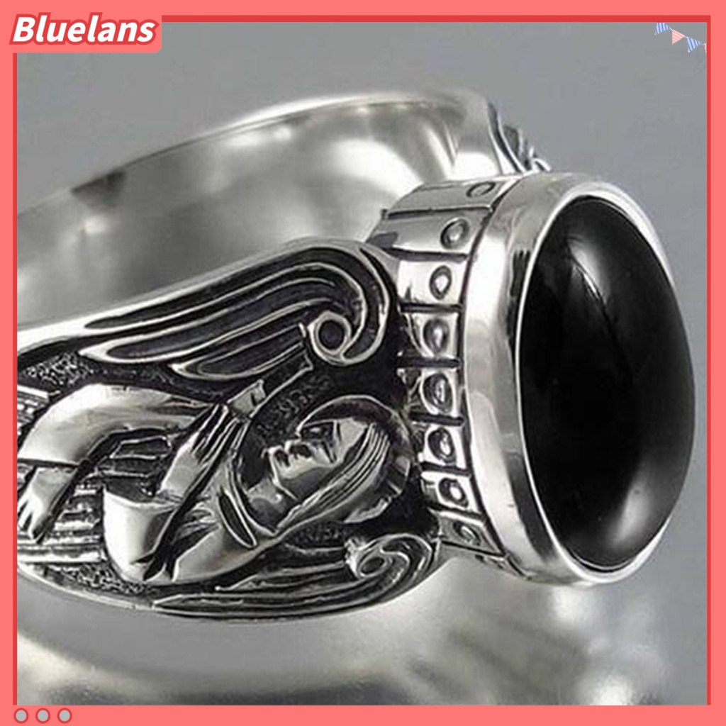 [BLS] Lebar Sederhana 2warna Vintage Cincin Wanita Moonstone Angel Pattern Ring Fashion Perhiasan