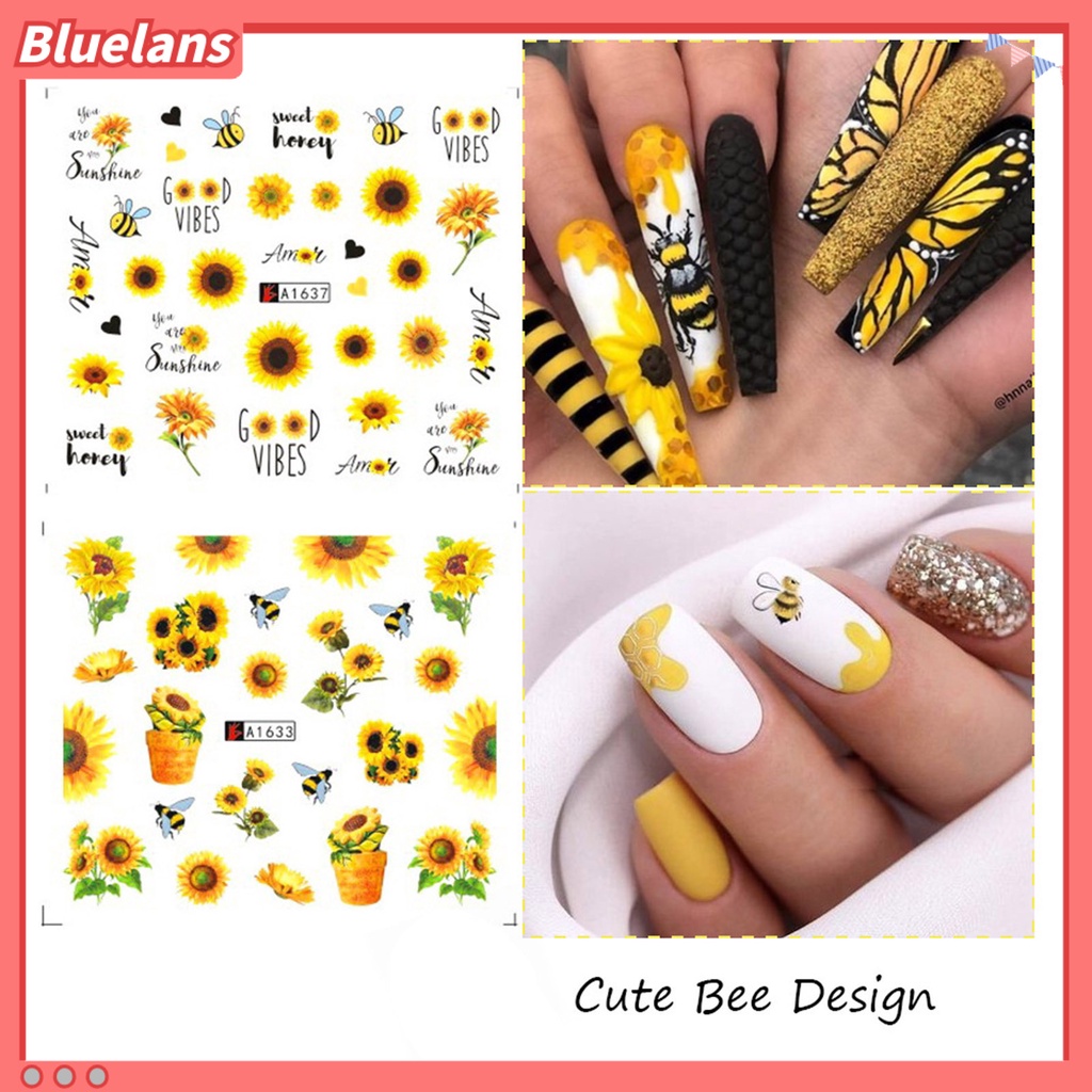 [BLM] Stiker Kuku Perekat Diri Bentuk Indah Menarik Bunga Matahari Floral Nail Art Stiker Manicures Desain Perlengkapan Kuku