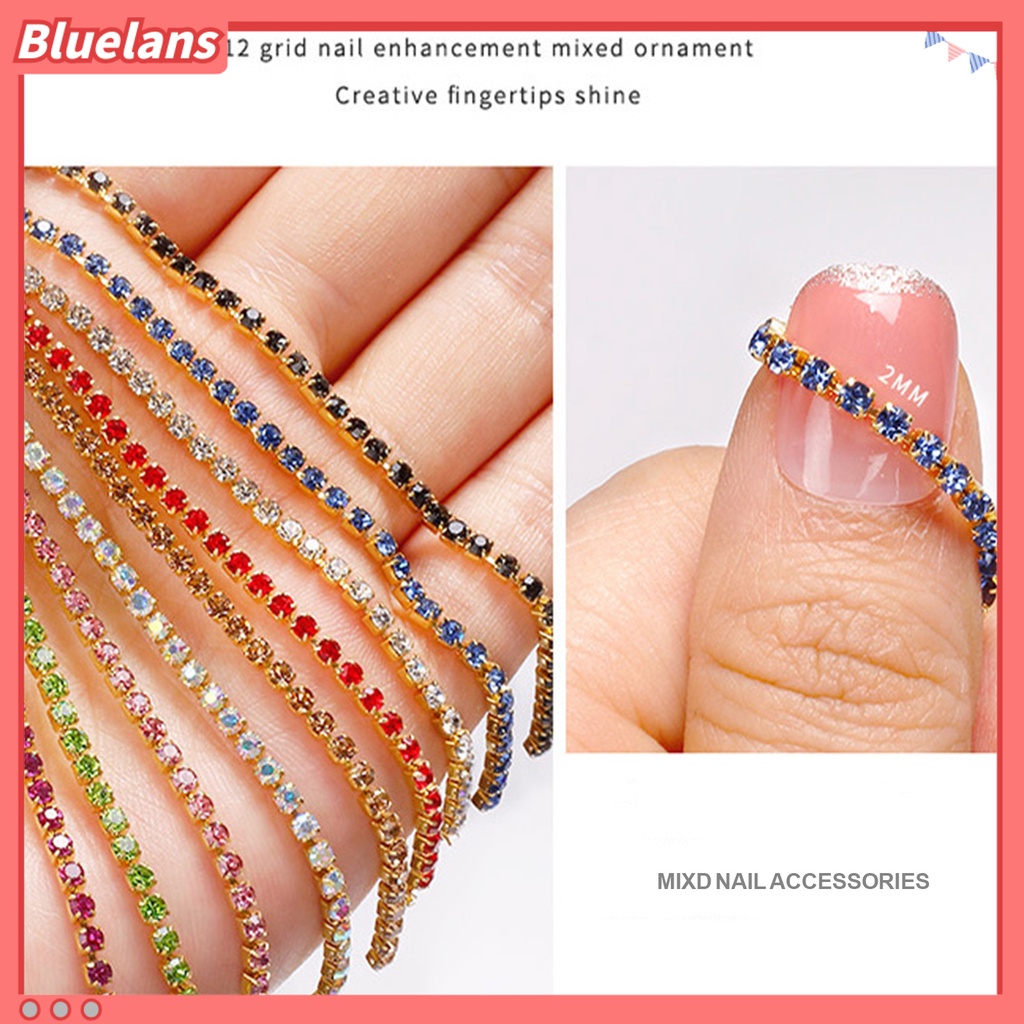 [BLM] 12kisi /Box Rantai Kuku Glitter Efek 3D Alloy Nail Art Rantai Cincin Gesper Dekorasi Logam Manicure DIY Untuk Wanita