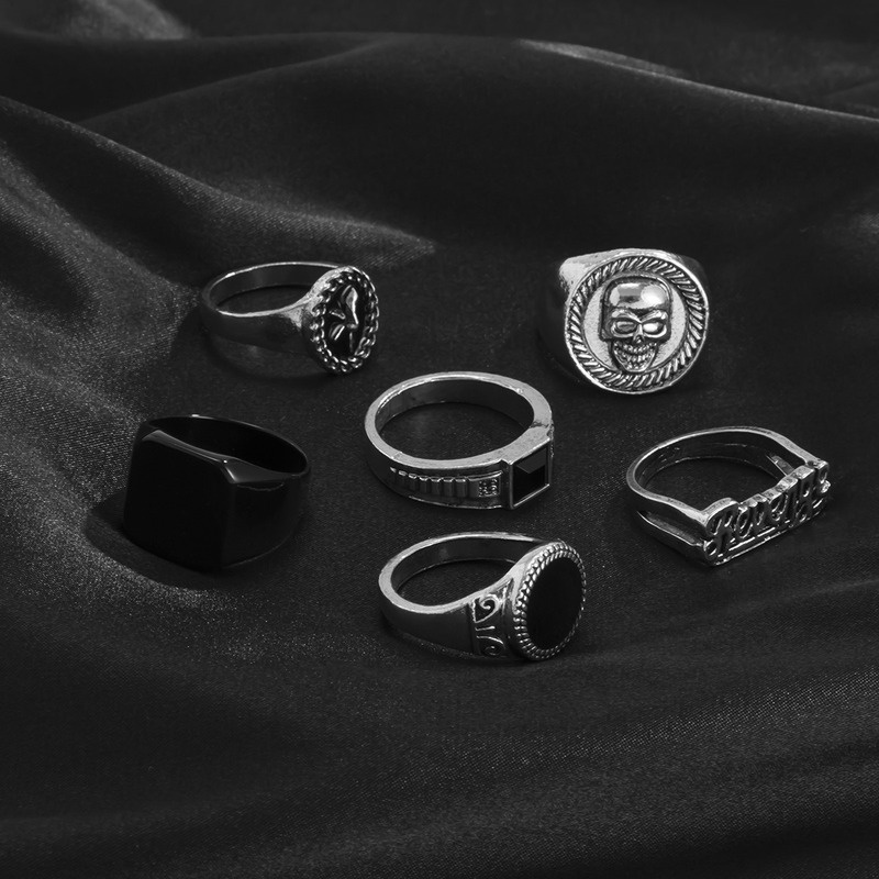 Geometris Kristal Set Cincin Untuk Pria Gothic Punk Vintage Tengkorak Kerangka Ular Kupu-Kupu Malaikat Rings Perhiasan Hadiah Pesta