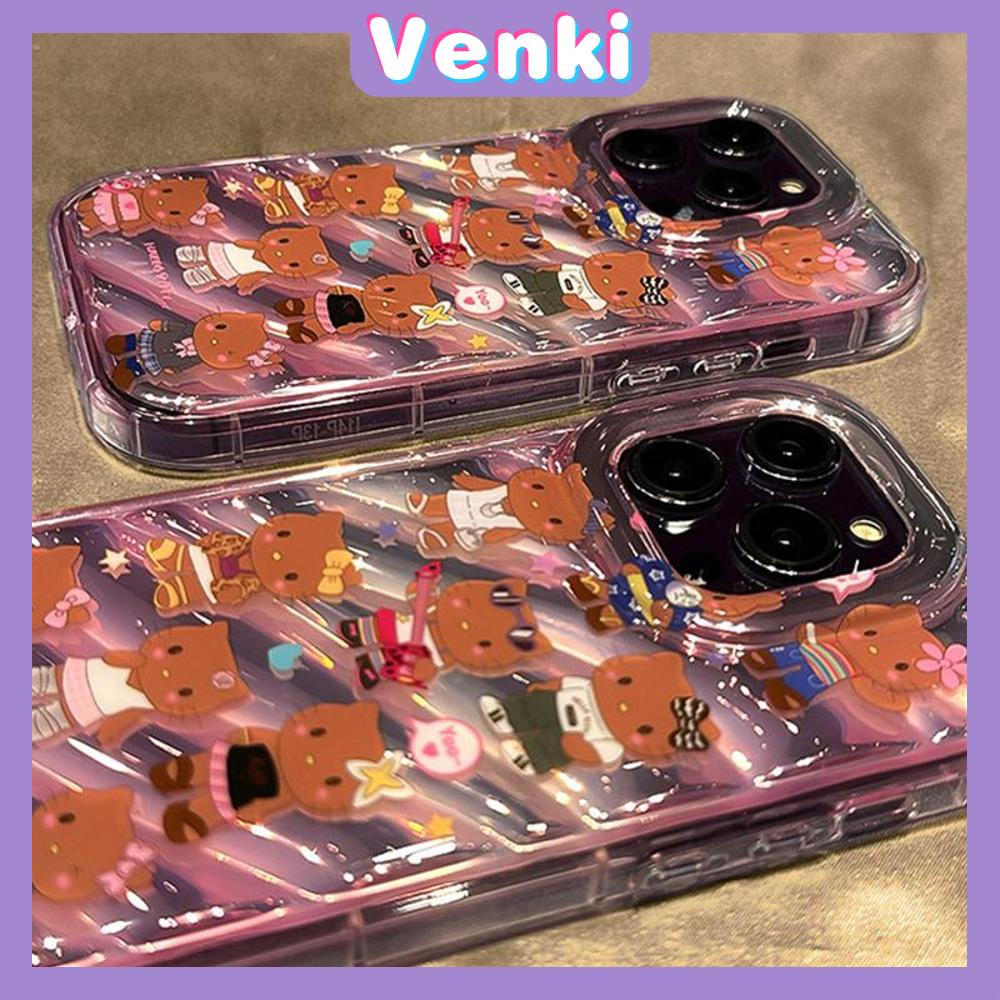 VENKI-Untuk iPhone 11 Laser Reflektif Bening Phone Case TPU Soft Shockproof Airbag Phone Case Cute Hitam Kulit Kartun Kucing Kompatibel dengan iPhone 14 13 Pro max 12 Pro Max XR XR 7