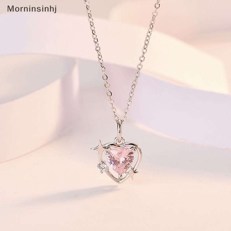 Mornin Gaya Korea Fashion Vintage Hollow Pink Kristal Jantung Liontin Warna Silver Kalung Rantai Leher Untuk Wanita Perhiasan Pernikahan id