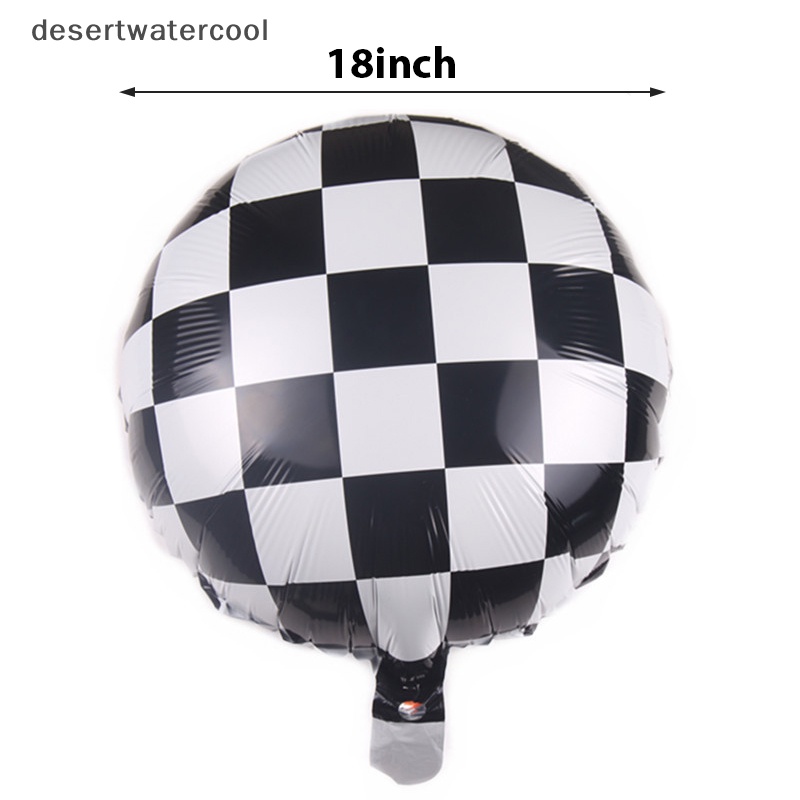 Deid 6pcs 18inch Hitam Putih Balap Mobil Balon Foil Acara Olahraga Balon Bulat Martijn