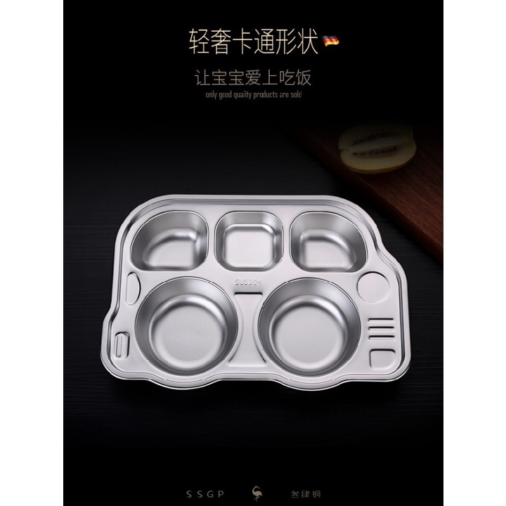 4 SSGP Piring Makan Anak Premium Stainless Steel Bentuk Bus