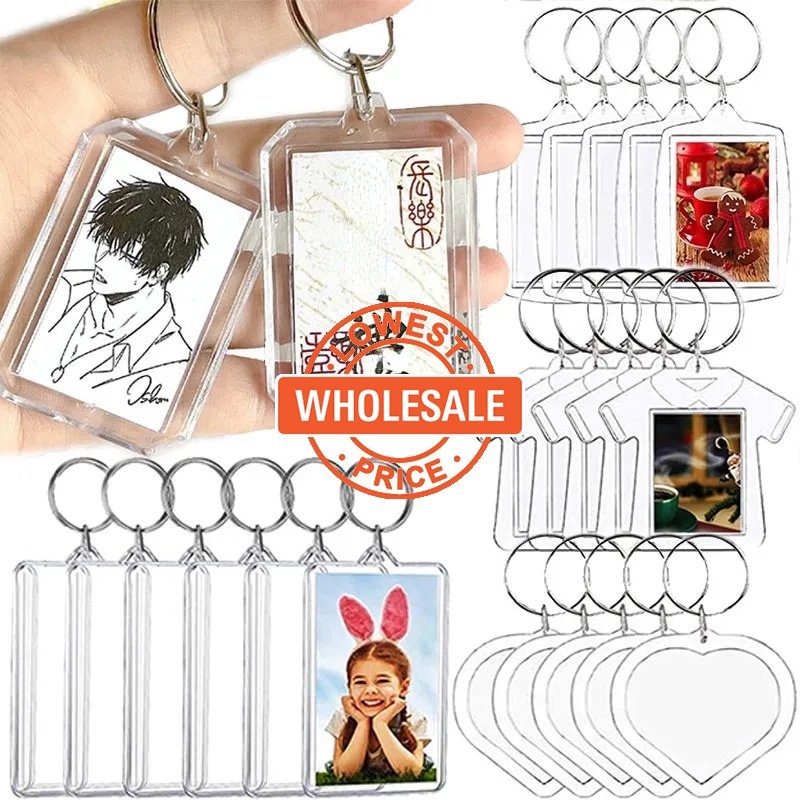 [Grosir] Kreatif Acrylic Blank Photo Frame Keychain/Dua Sisi Transparan Bingkai Foto Gantungan Kunci Liontin/Ransel Siswa Serbaguna Dekorasi Hias