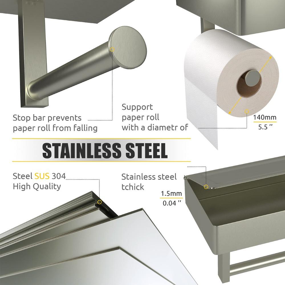 Populer Tempat Kertas Toilet Brushed Nickel Dengan Rak Dan Penyimpanan Stainless Steel Toilet Roll Storage