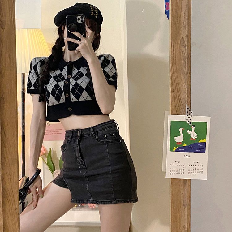 Korean Cardigan Rajut Wanita Kotak Kotak Polo Premium Atasan