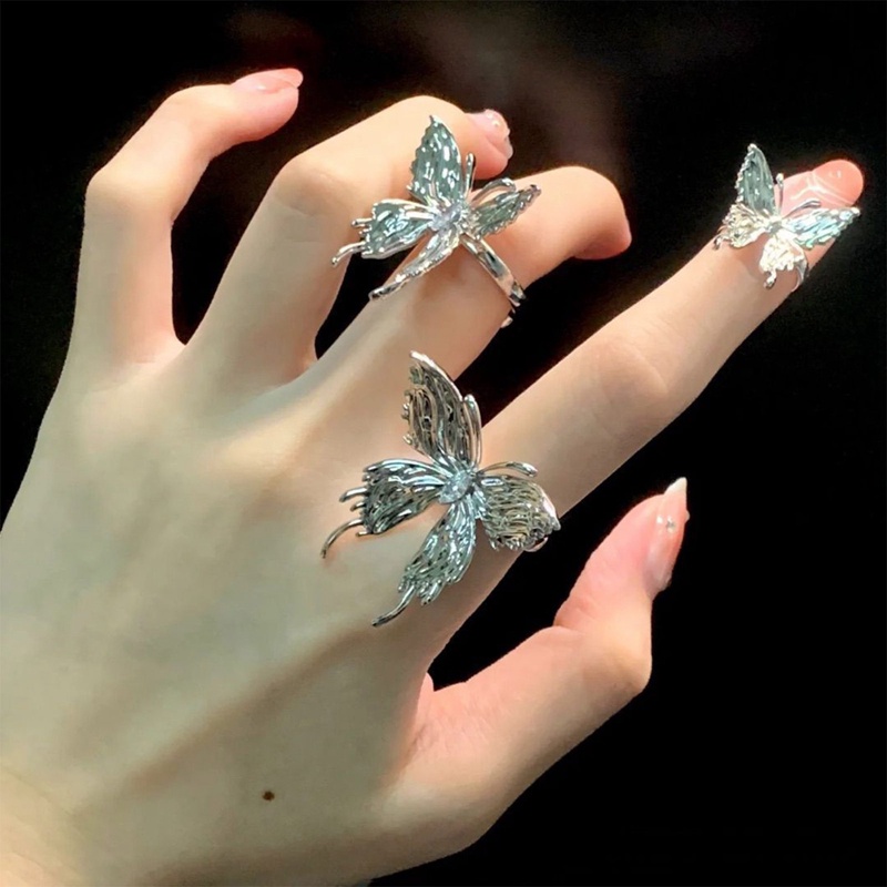 Punk Vintage Logam Cair Dissolved Butterfly Adjustable Wanita Cincin Fashion Indah Anime Gothic Serangga Cincin Gothic Perhiasan