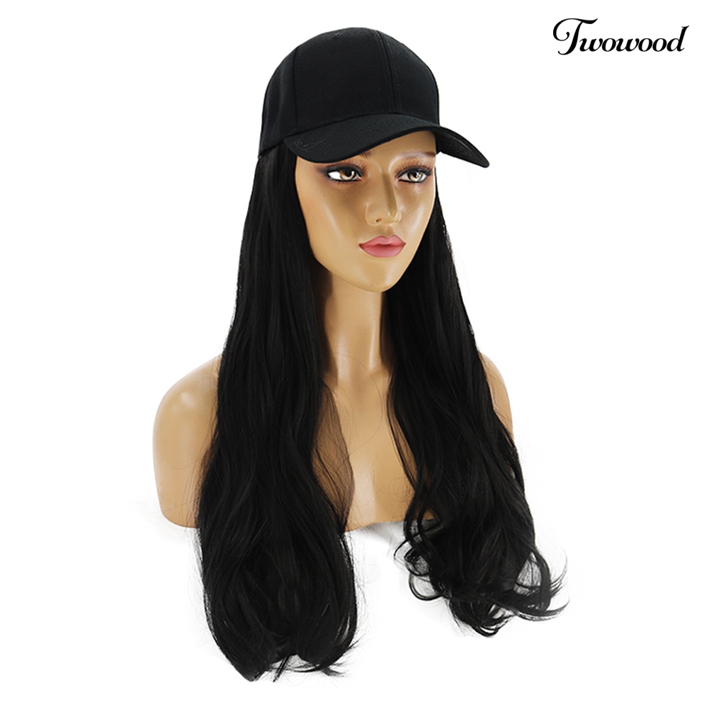 Twowood Charming Women Lady Wig Rambut Palsu Sintetis Keriting Panjang Hairpiece Hair Extension Dengan Topi