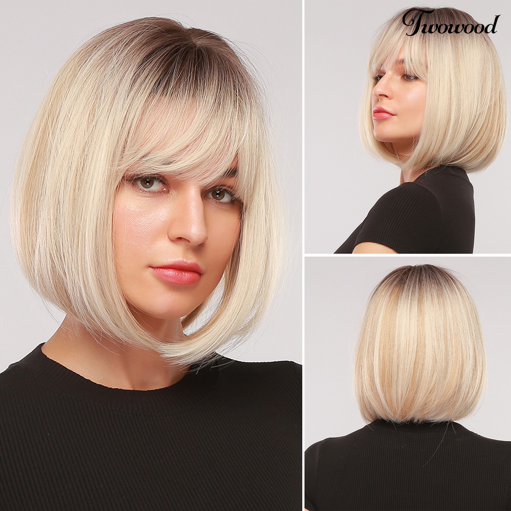 Twowood Wanita Wig Tahan Angin Silky Fashion Inner Mesh Gloss Cosplay Efek Gradasi Wig Kepala Depan Ringan Untuk Wanita