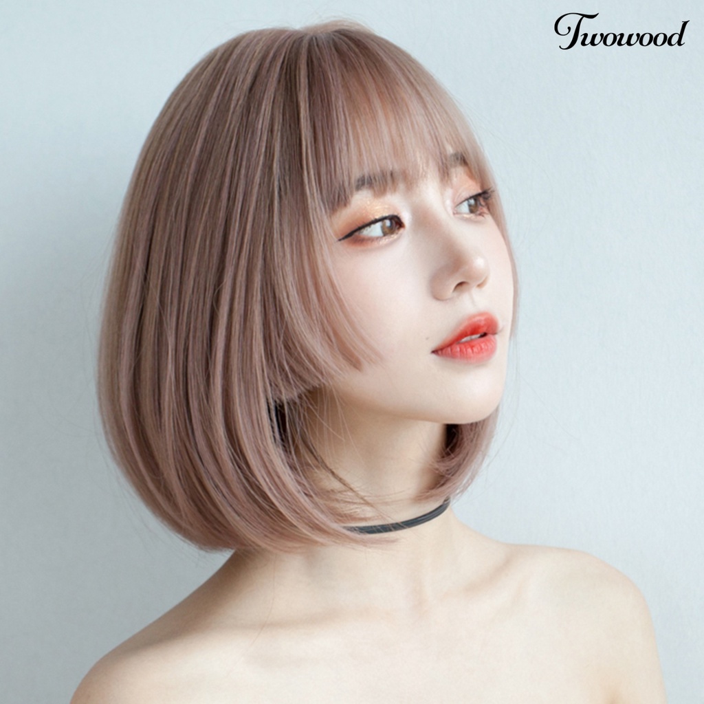 Twowood Women Wig No Perm Nyaman Dipakai Berbulu Halus Realistis Natural Pink Princess Cutting Wig Pendek Dengan Poni Udara Digunakan Wanita