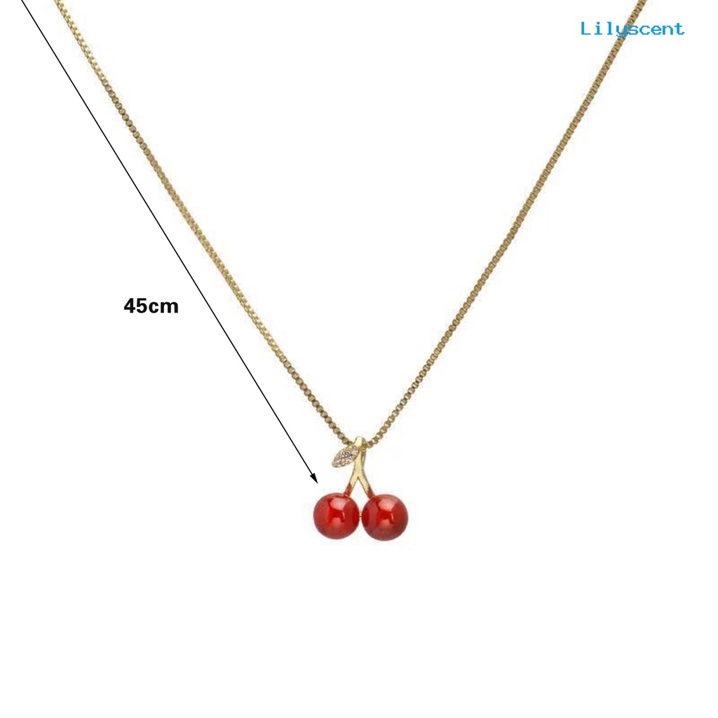 [LS]Wanita Kalung Elegan Emas Slim Rantai Dainty Ringan Hadiah Hypoallergenic Ceri Merah Liontin Kalung Fashion Perhiasan