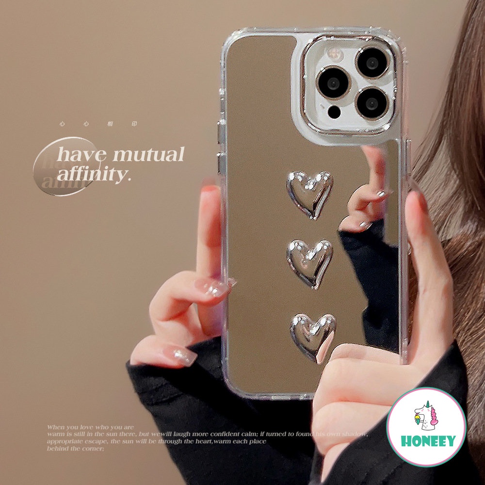 IPHONE 3d Silvery Love Heart Mirror Phone Case Kompatibel Untuk Iphone14 13 12 11 Pro Max 14promax Mewah Hard Back Cover