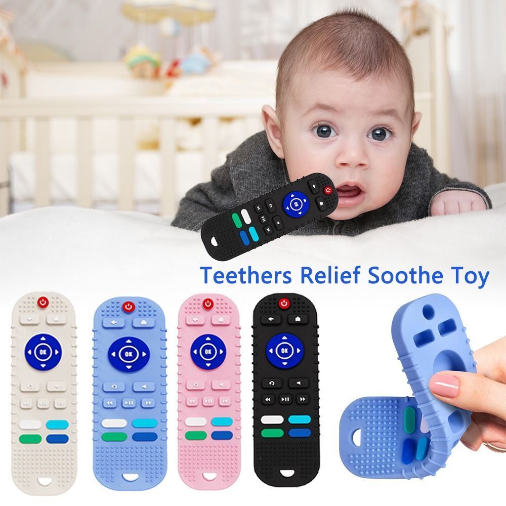 Mainan Teether Bayi Tombol Bertekstur Simulasi Bentuk Remote Control TV Aman Perkembangan Sensorik Mainan Tumbuh Gigi Silikon