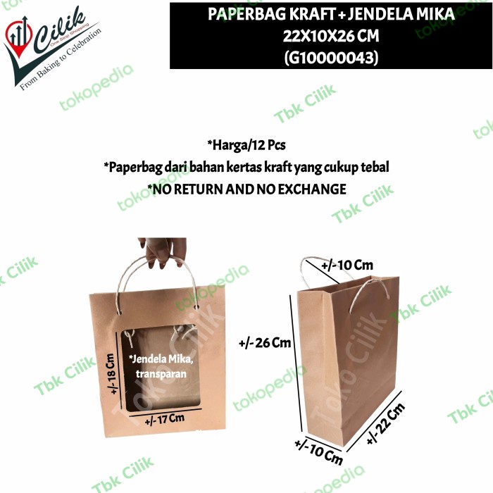 

[SC] paperbag+kraft+mika+22x10x26+tas kertas+kemasan+box+hamper+kado+snack