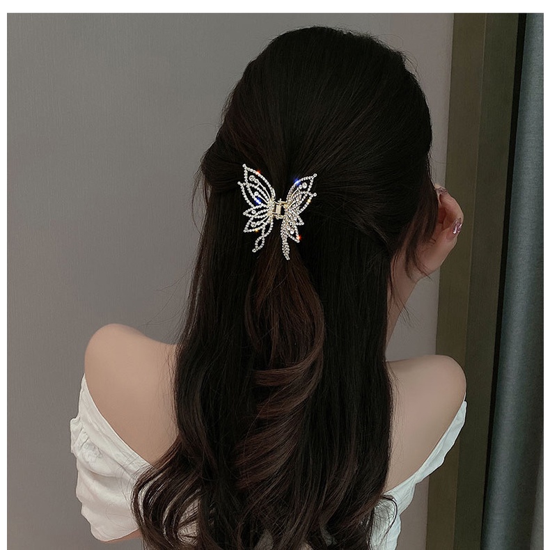 1pc Medium Hair Claw Clip Non Slip Penjepit Rambut Gaya Kupu-Kupu Gaya Berlian Imitasi Mutiara Dekorasi Jepit Tipis Tebal Rambut